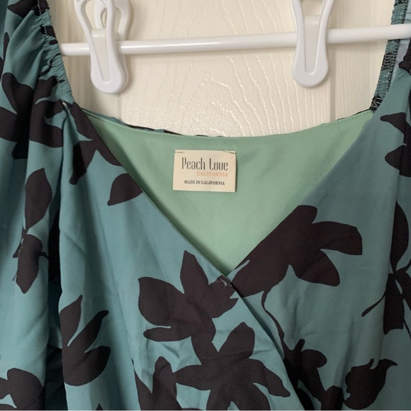Peach Love California NWOT Dress Mini, Green w/Black Leaves Size S - Picture 2 of 5